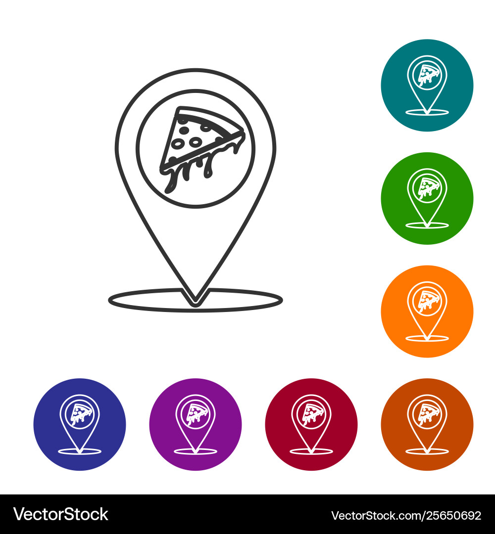 Grey map pointer with fast food slice pizza line Grey map pointer with fast food slice pizza line vector image