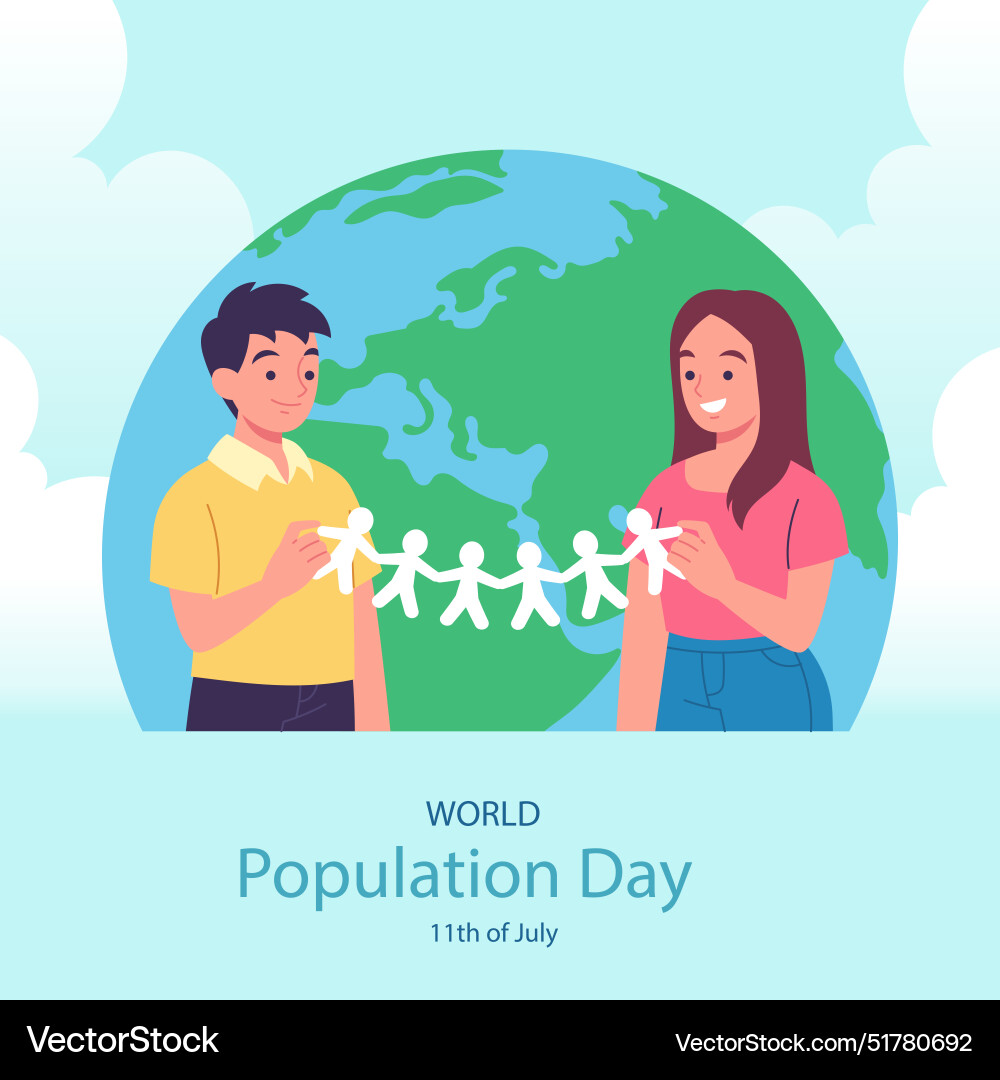 Man and woman hold paper figures in front of globe Vector Image
