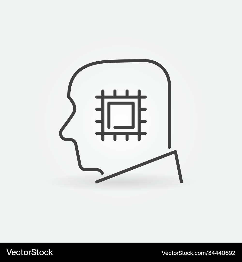 Man head with chip or processor linear Man head with chip or processor linear vector image