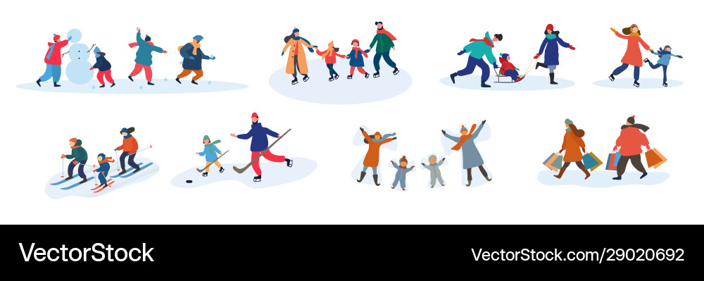 Set eight different family activities in winter Set eight different family activities in winter vector image