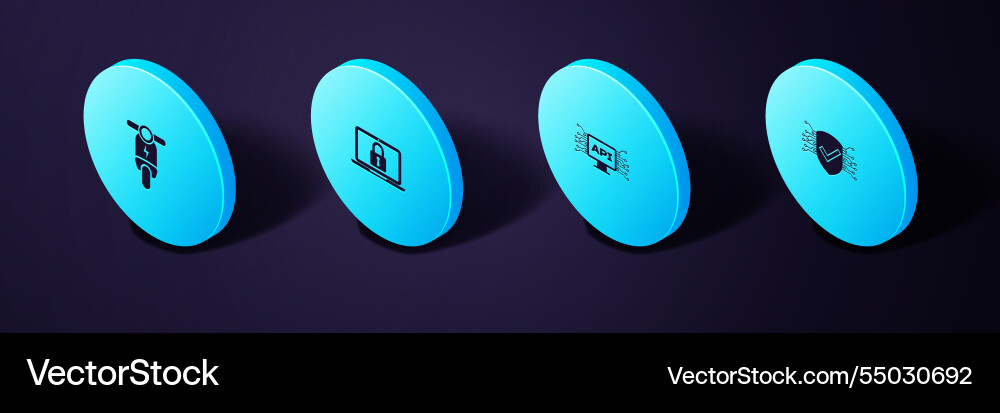 Set isometric cyber security computer api vector image