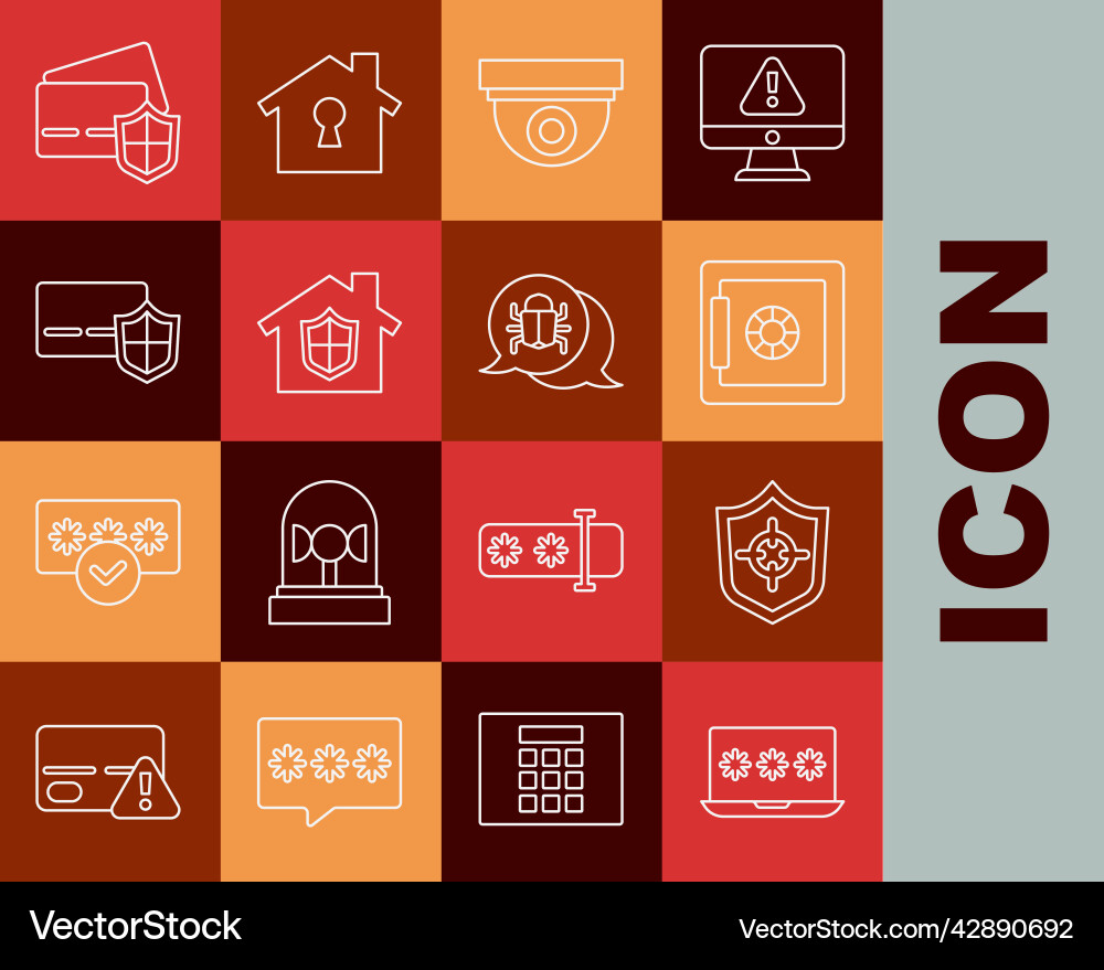 Set line laptop with password shield safe Set line laptop with password shield safe Vector Image