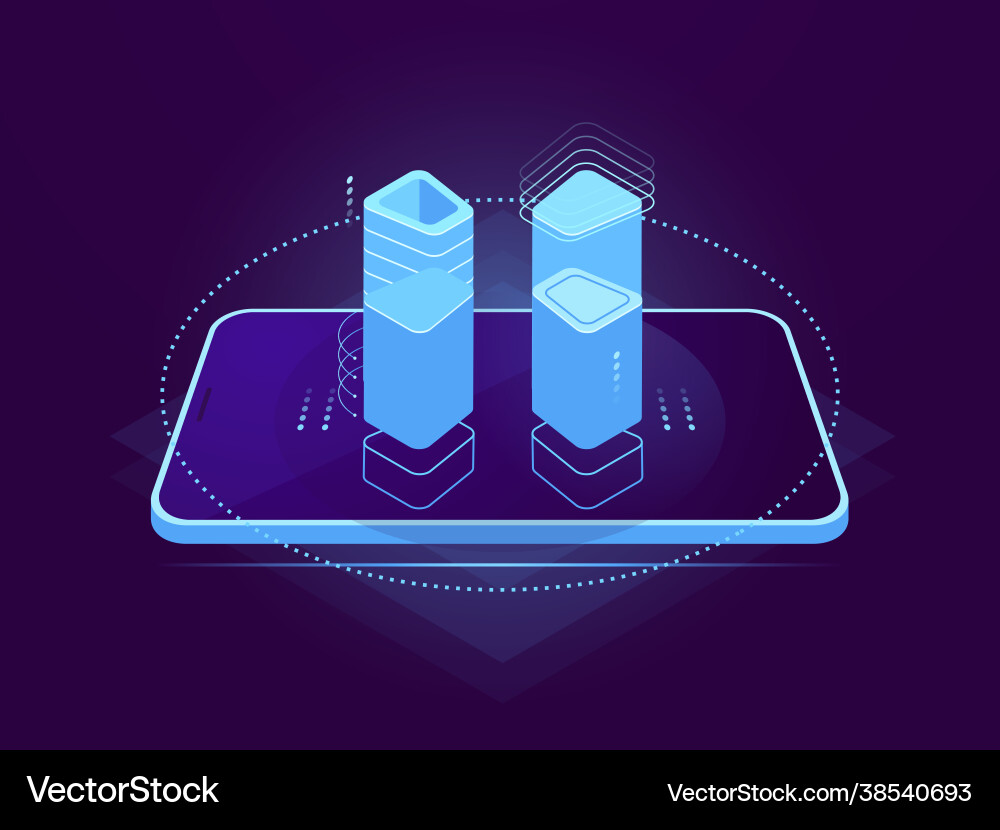 Cloud server hosting mobile interface holographic Cloud server hosting mobile interface holographic vector image