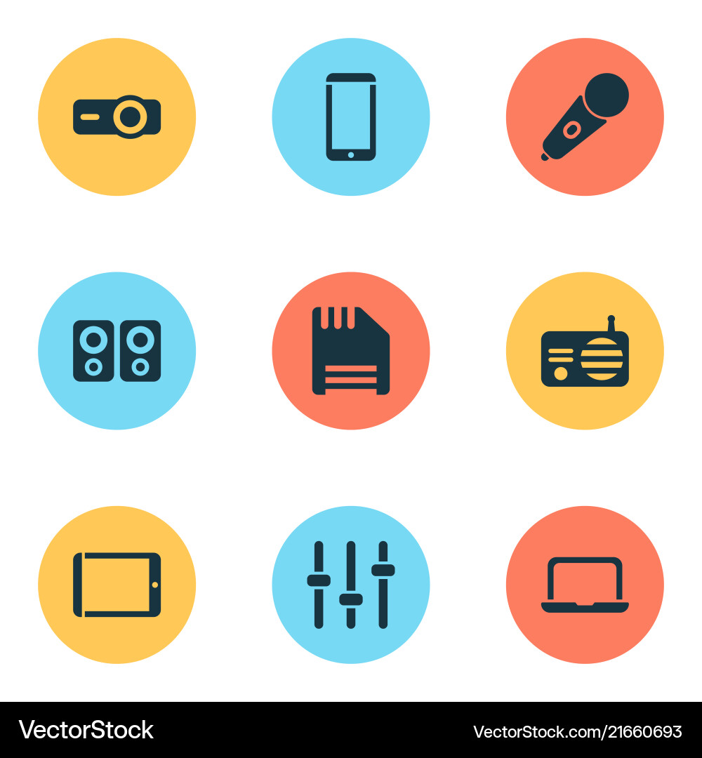 Electronics icons set with radio mic floppy disk Electronics icons set with radio mic floppy disk vector image