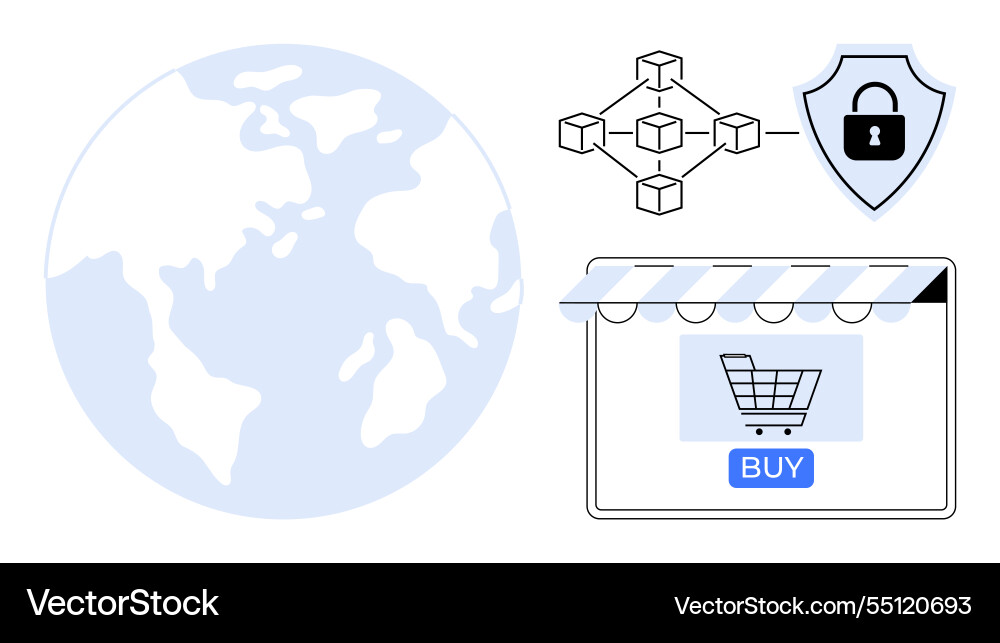 Global e-commerce security with blockchain Global e-commerce security with blockchain vector image