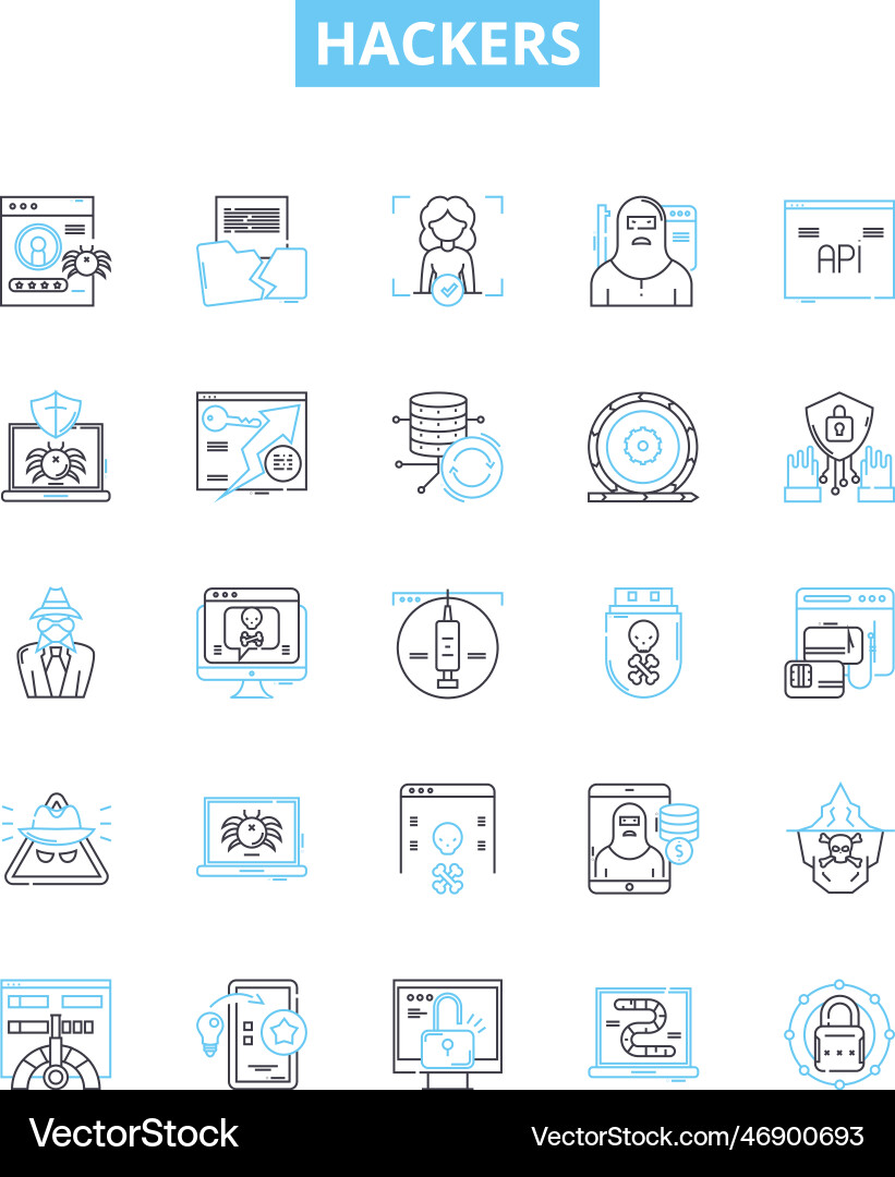 Hackers line icons set hacking cracker Vector Image