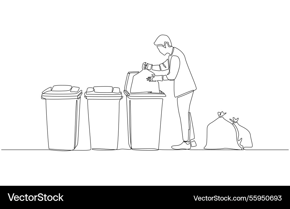 Man separating trash into different types of bins Man separating trash into different types of bins vector image