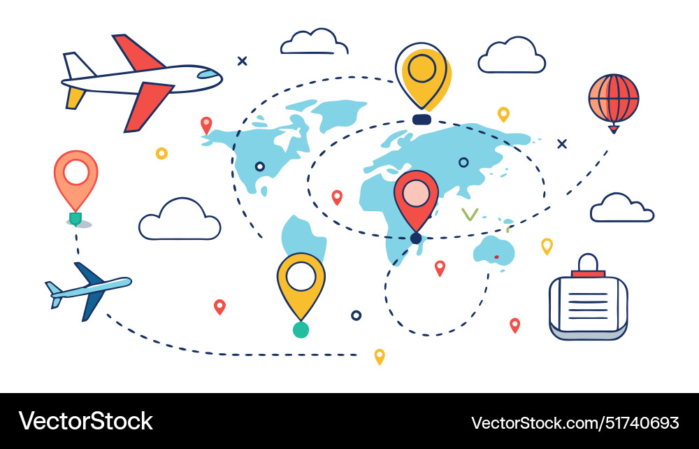 Plane route line airplane with dashed trace Vector Image