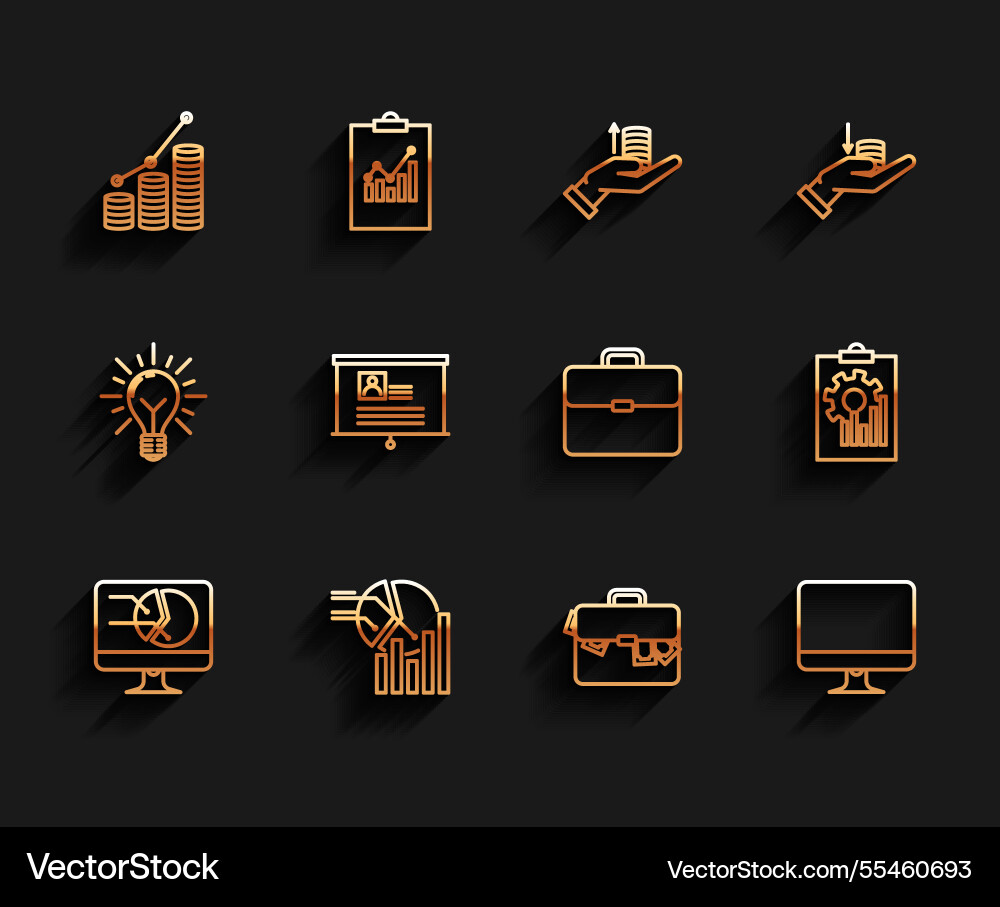 Set line computer monitor with graph chart pie Set line computer monitor with graph chart pie Vector Image