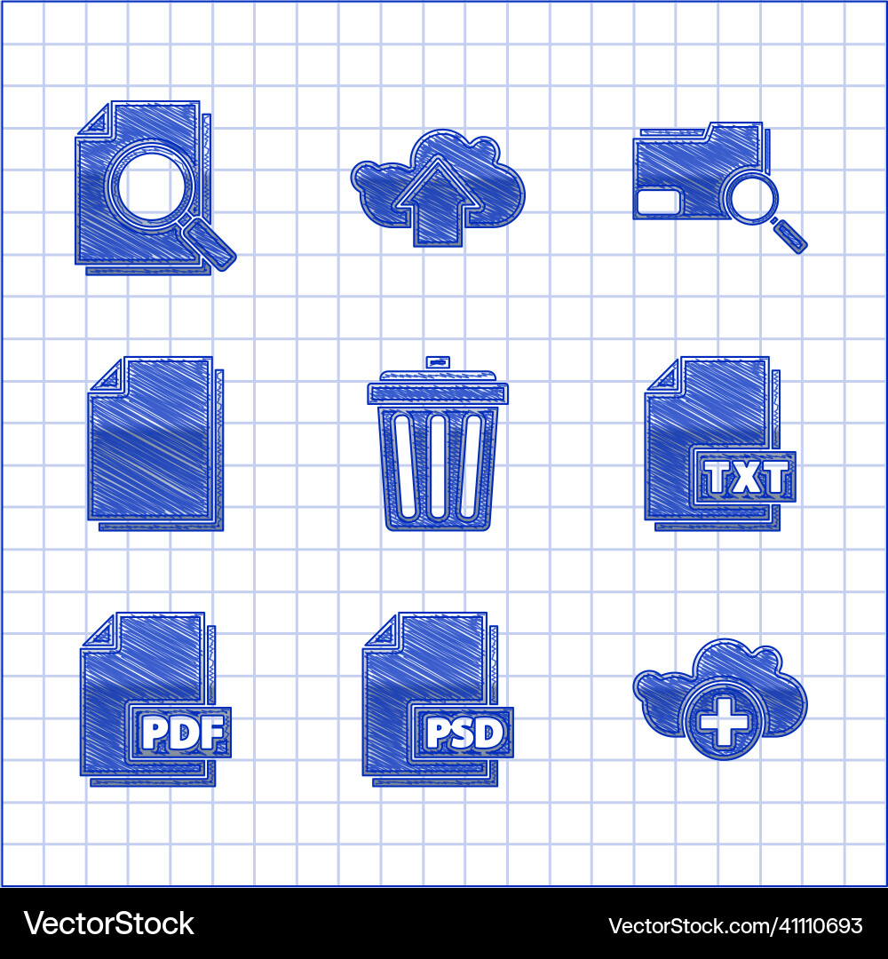 Set trash can psd file document add cloud txt Vector Image