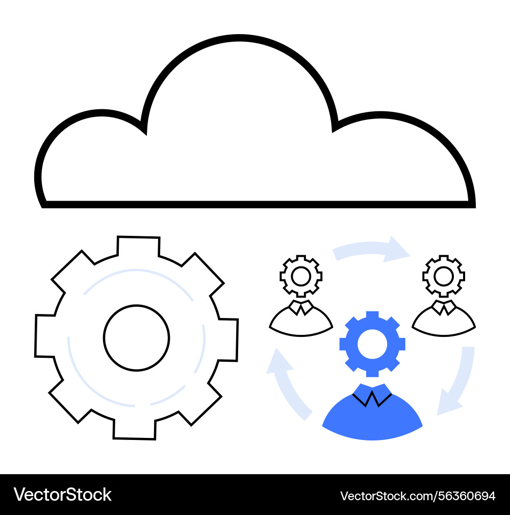 Cloud integration and workflow with gear team vector image