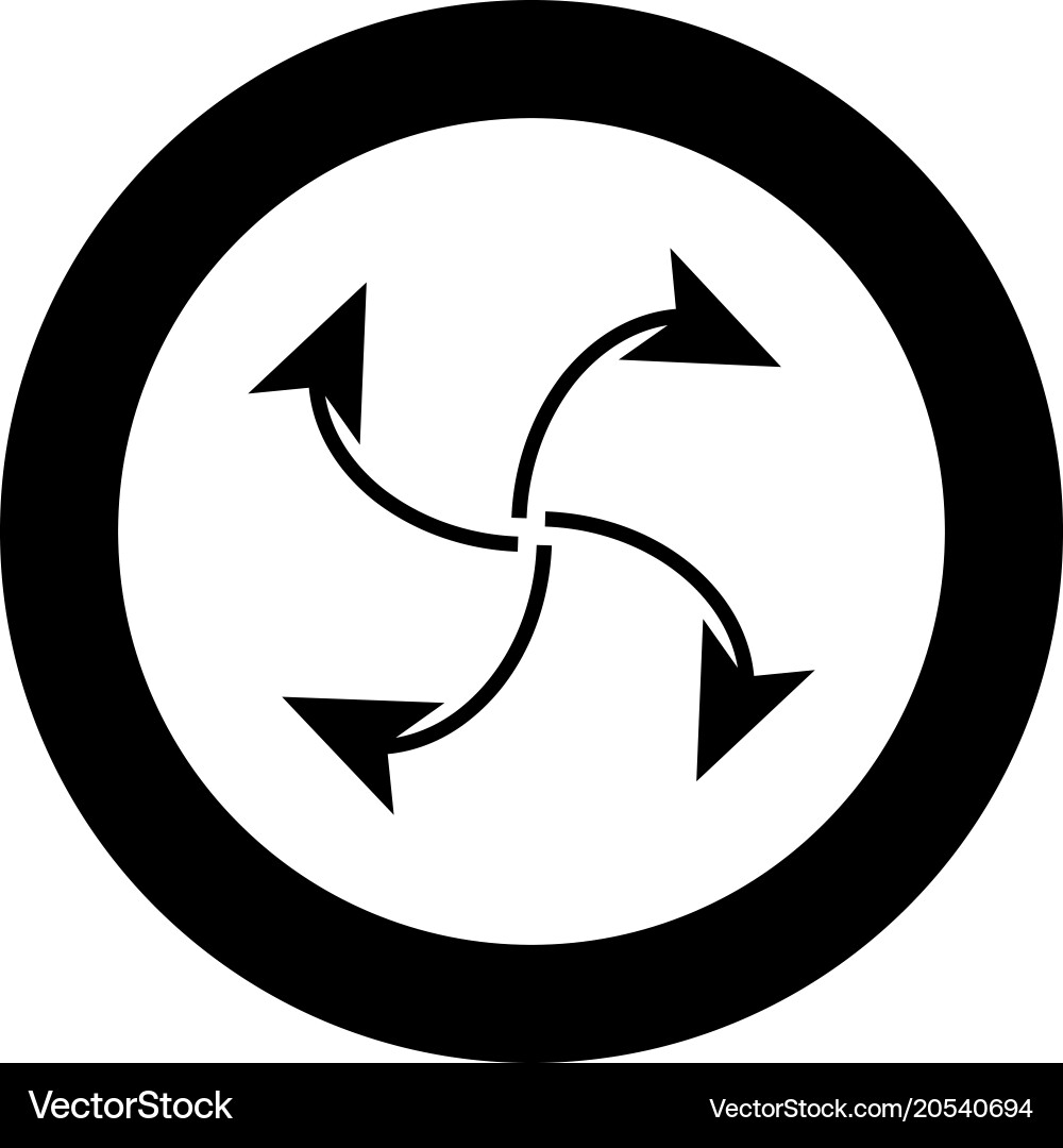 Four arrows in loop from center black icon vector image