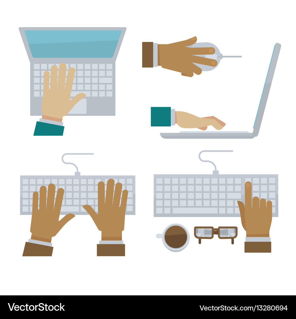 Hands typing on laptop and computer keyboard vector image