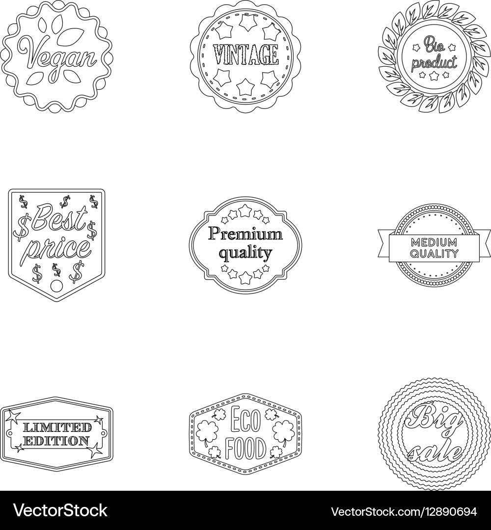 Label set icons in outline style big collection vector image