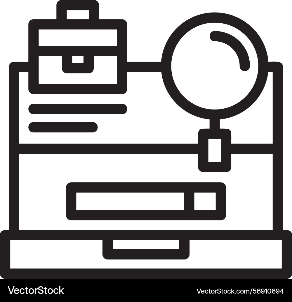 Laptop with a job search button linear style icon vector image