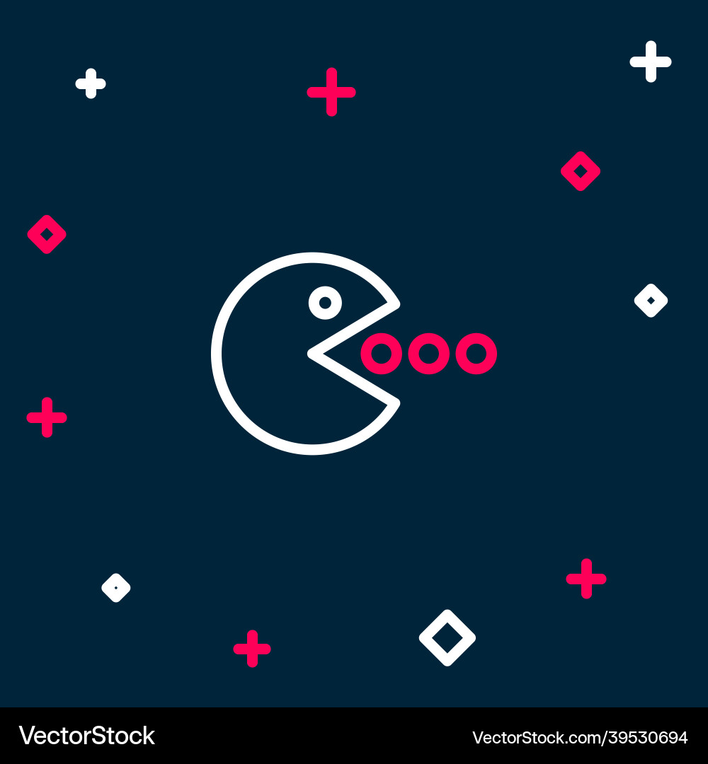Line pacman with eat icon isolated on blue Line pacman with eat icon isolated on blue Vector Image