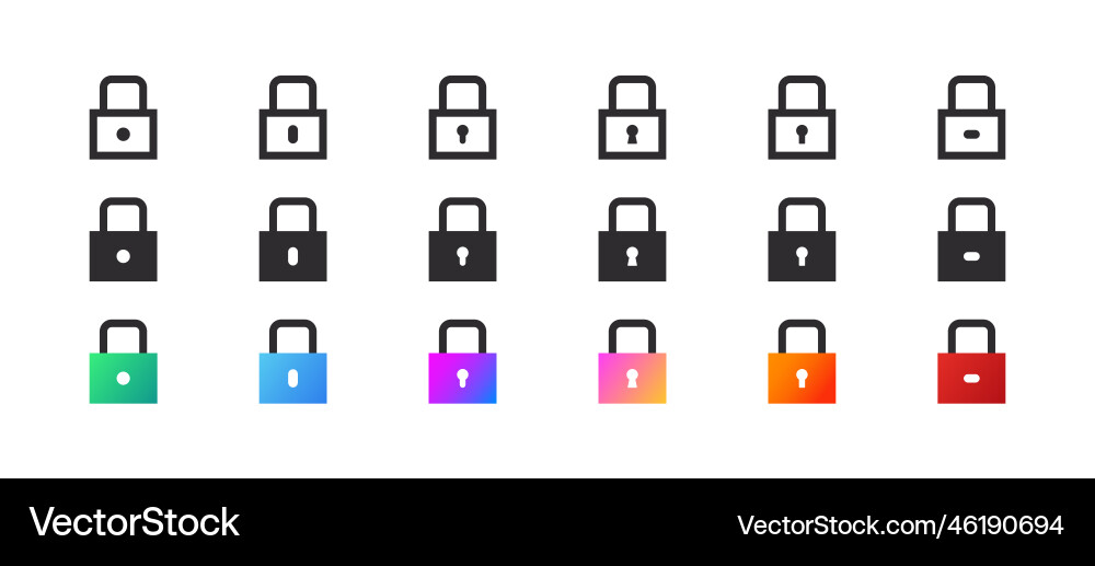 Lock icons security symbol a set of square locks Vector Image