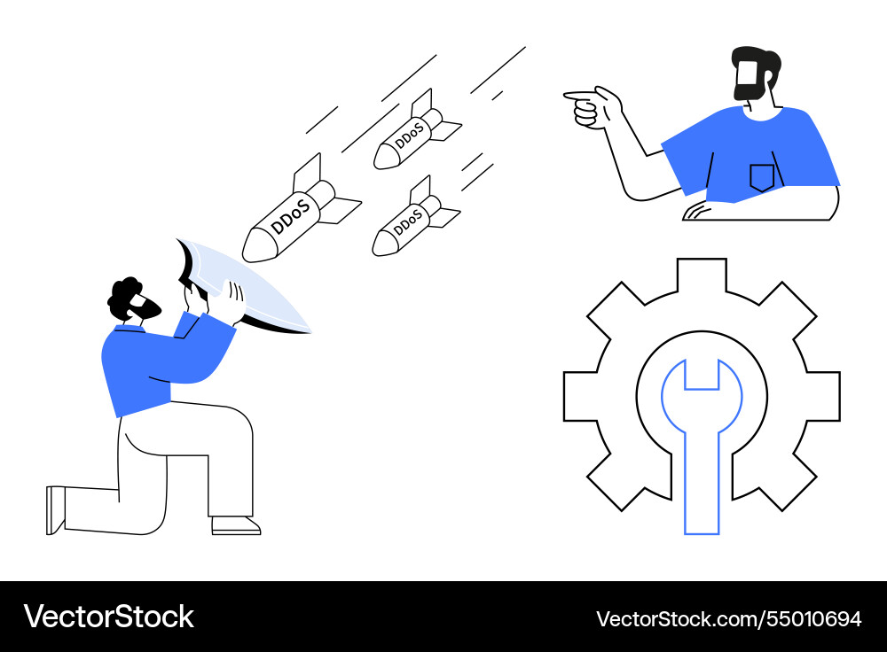 Man defending against ddos attacks with megaphone Man defending against ddos attacks with megaphone vector image