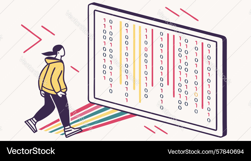Person interacting with data stream display vector image