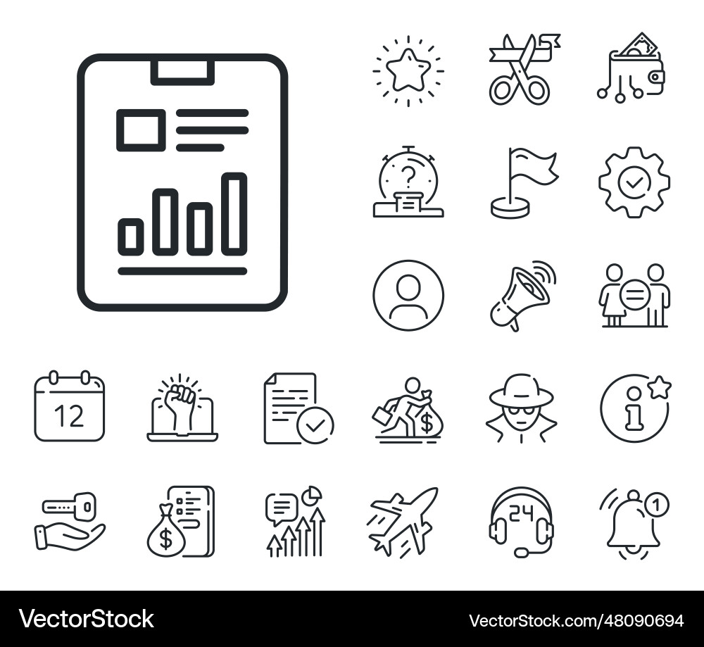 Report document line icon analysis chart Report document line icon analysis chart vector image