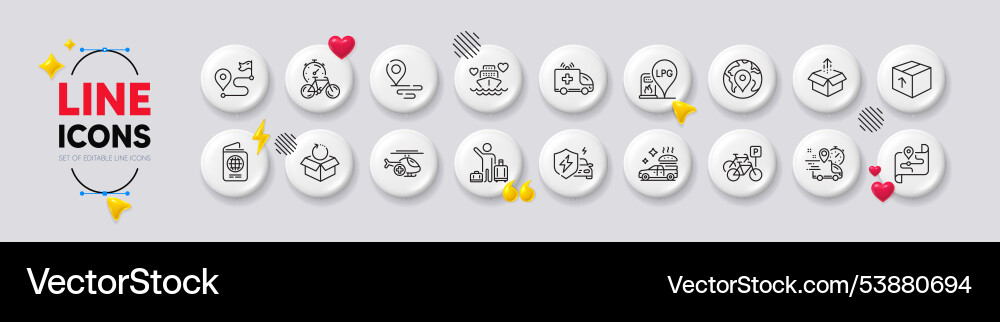 Send box return package and passport line icons Vector Image