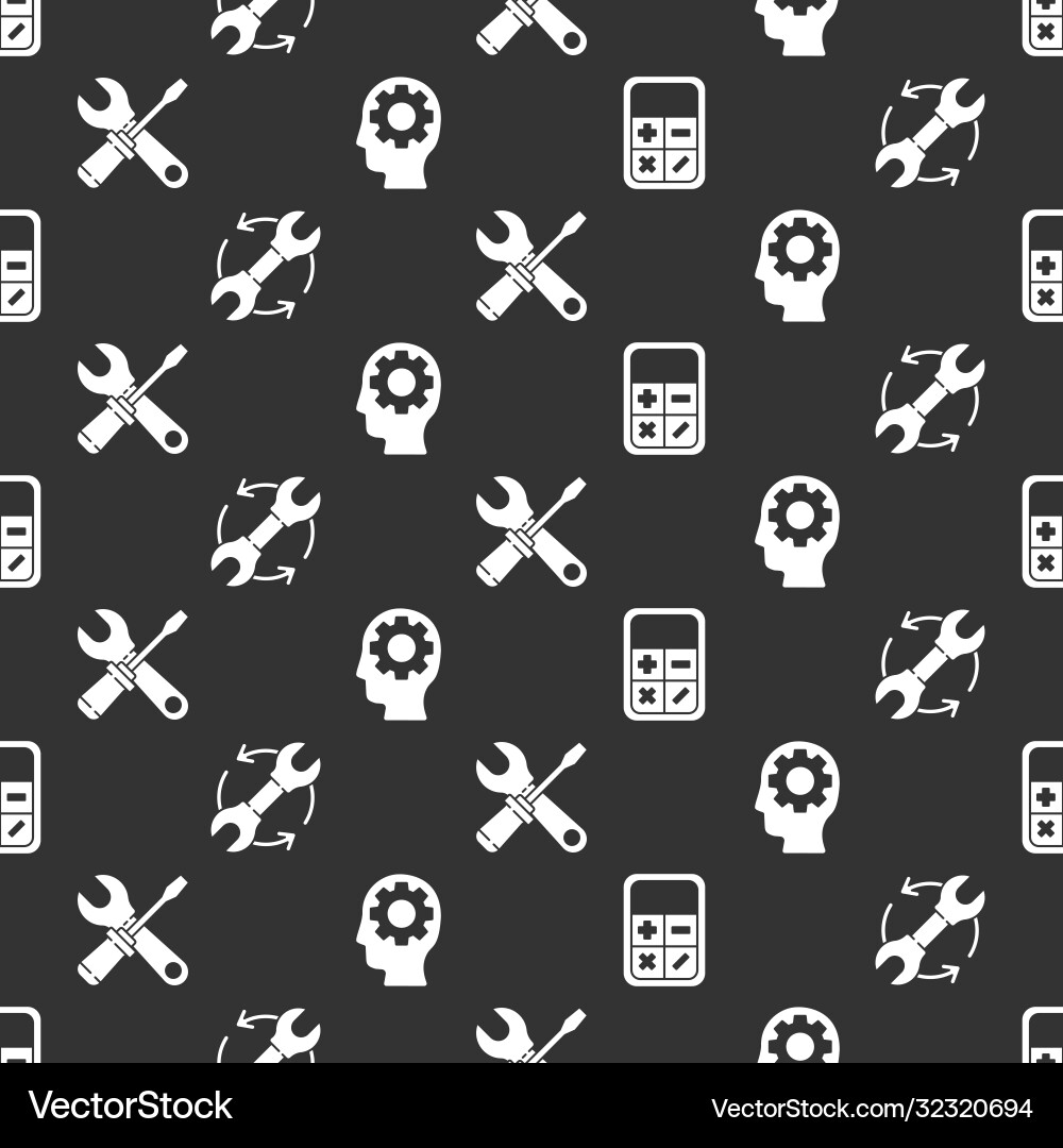 Set calculator wrench and arrows as workflow Set calculator wrench and arrows as workflow vector image