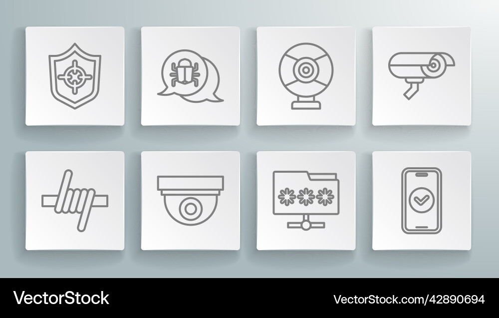 Set line barbed wire system bug security camera Vector Image