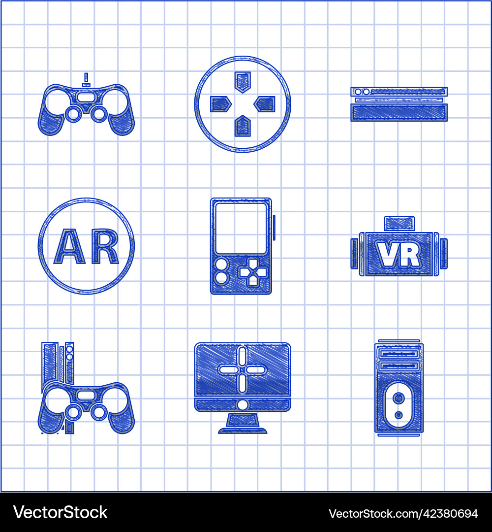 Set portable video game console computer monitor Vector Image