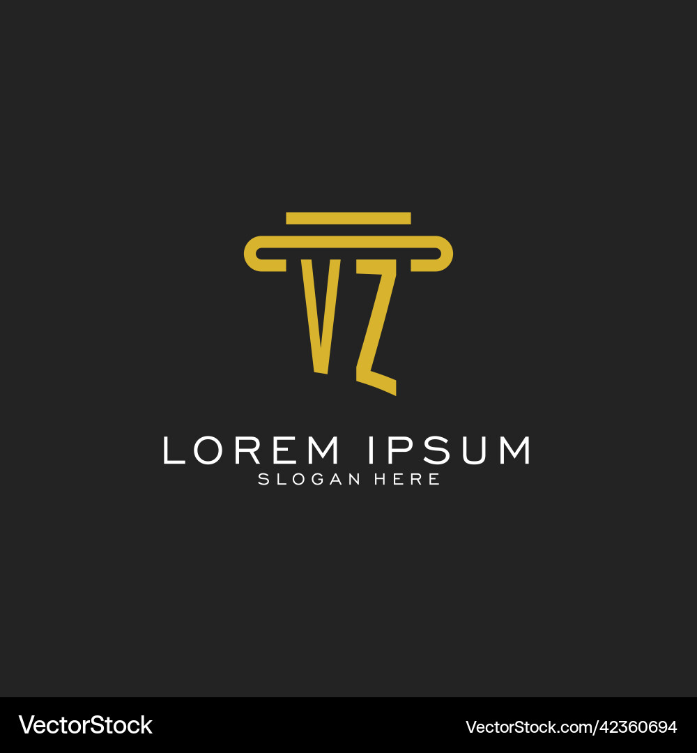Vz initial logo with simple pillar style design Vz initial logo with simple pillar style design Vector Image