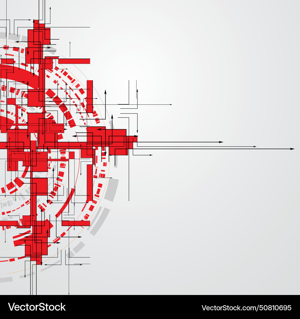 Abstract red rounded technology circuit background Vector Image
