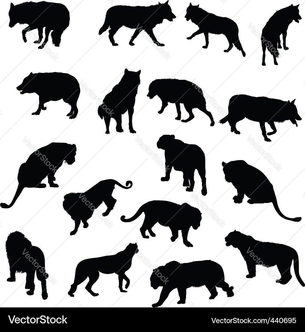 Animal Silhouettes - Felines & Canids Vector Image