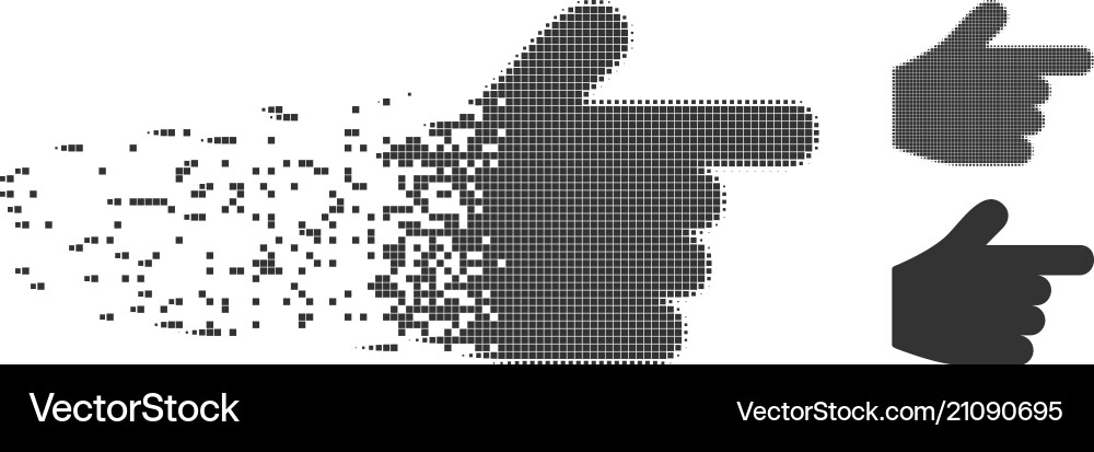 Fractured pixel halftone pointer finger icon Vector Image