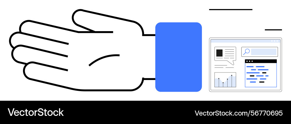 Hand gesture reaching digital dashboard with data Hand gesture reaching digital dashboard with data vector image