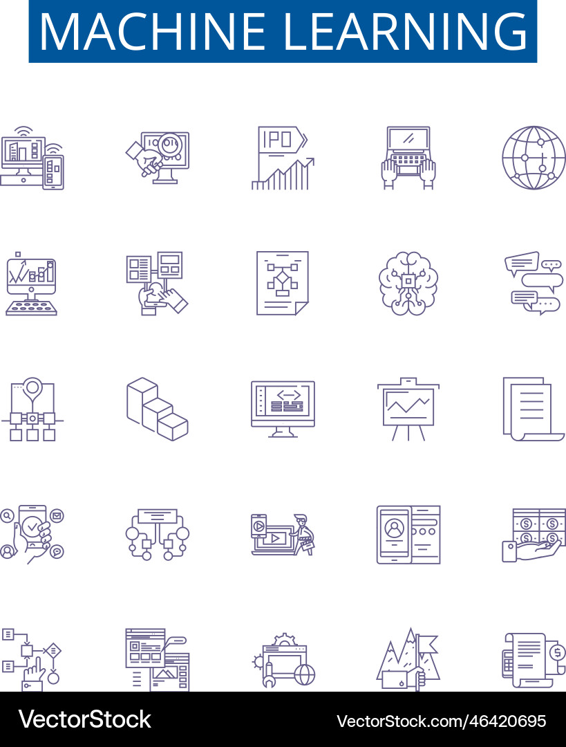 Machine learning line icons signs set design Machine learning line icons signs set design vector image