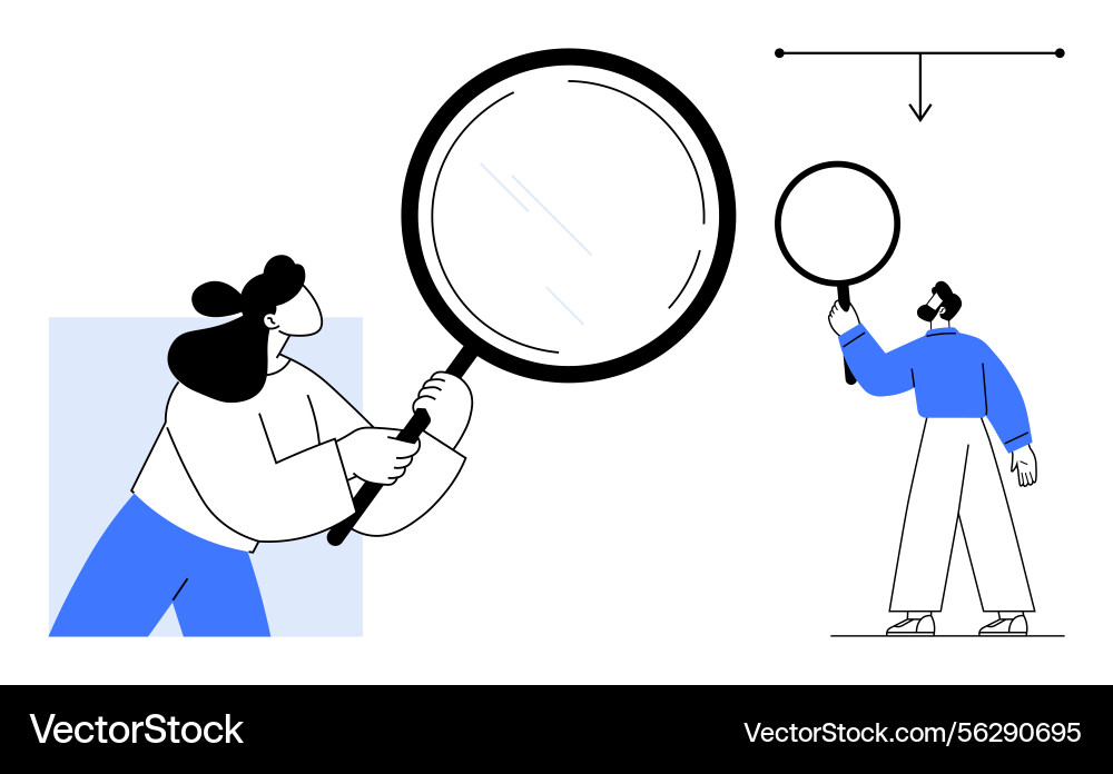 People examining objects closely using large People examining objects closely using large vector image