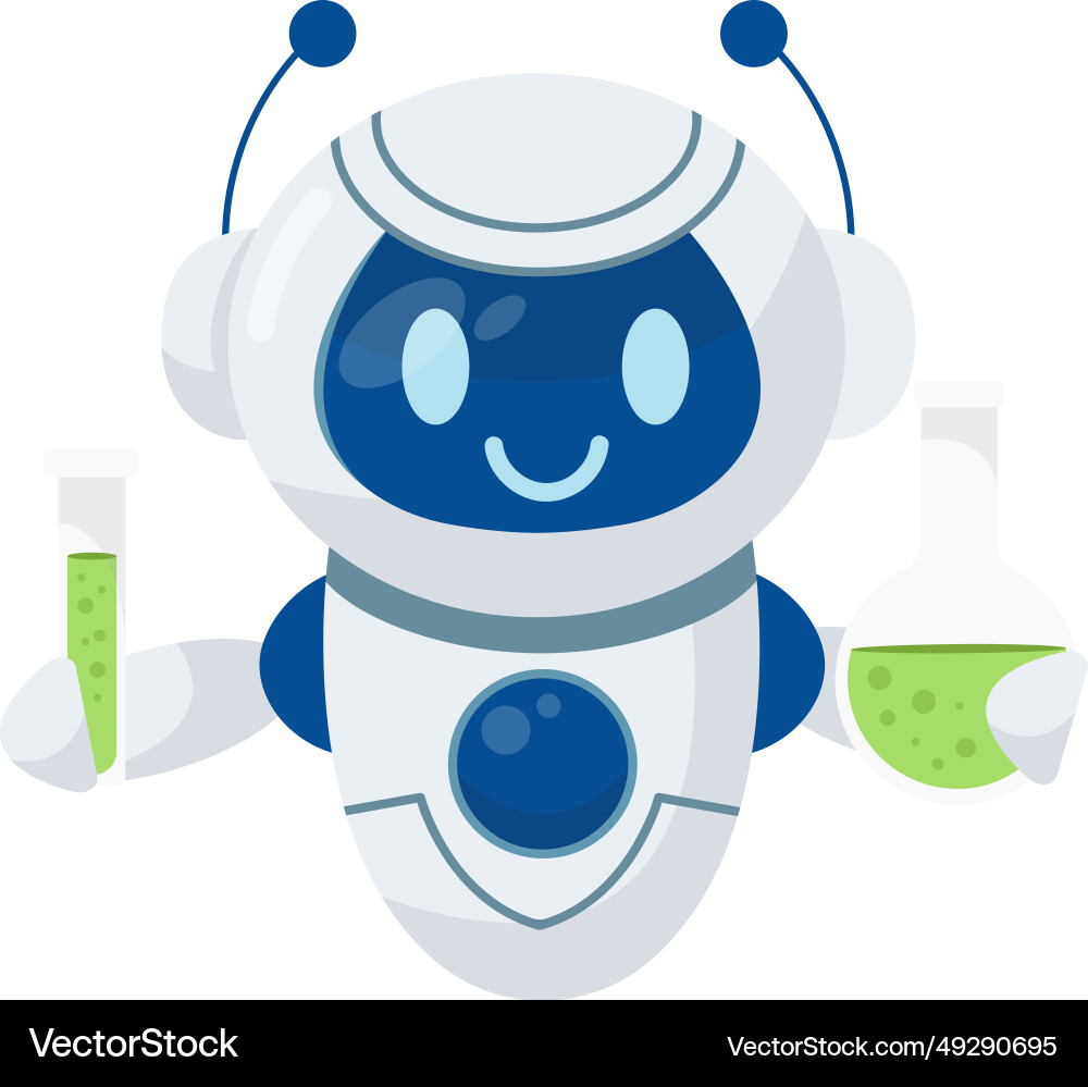 Robot with laboratory flasks vector image