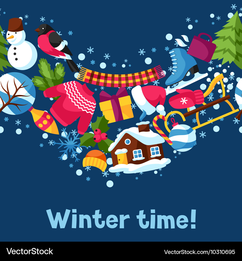 Seamless pattern with winter objects merry Vector Image