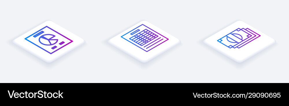 Set isometric line document with graph chart Set isometric line document with graph chart vector image