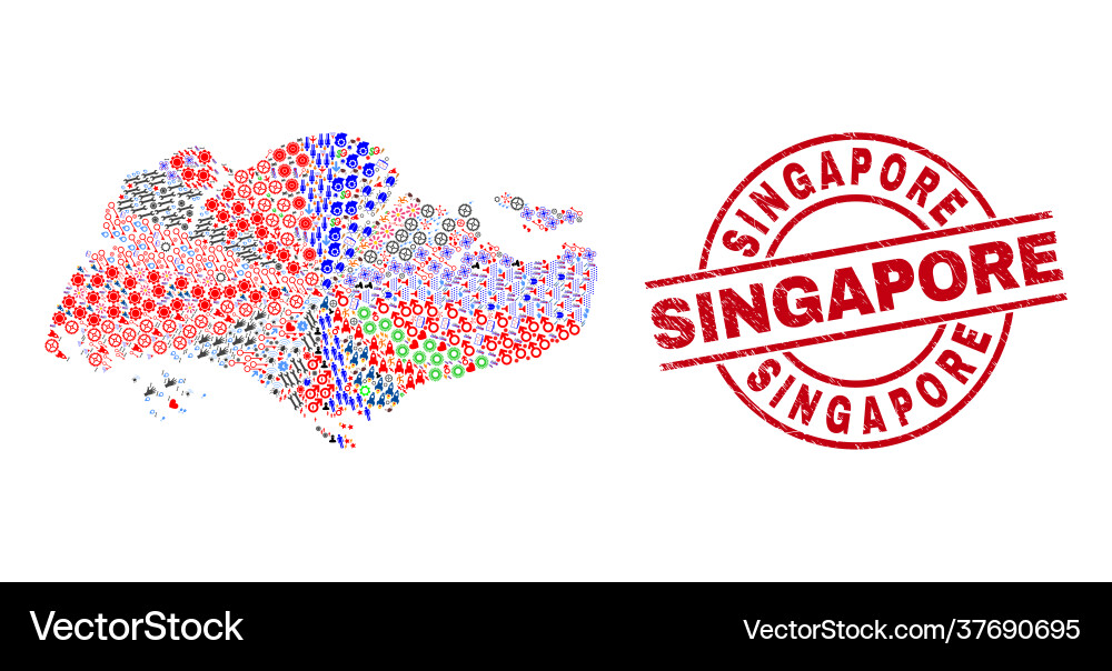 Singapore distress badge and map mosaic Singapore distress badge and map mosaic vector image