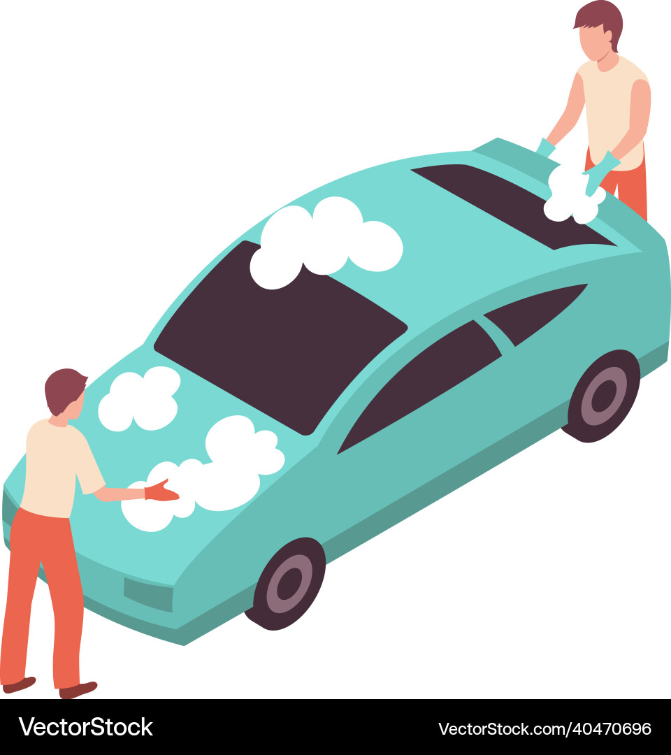 Arbeiter Waschen Auto Zusammensetzung Arbeiter Waschen Auto Zusammensetzung vektorbild
