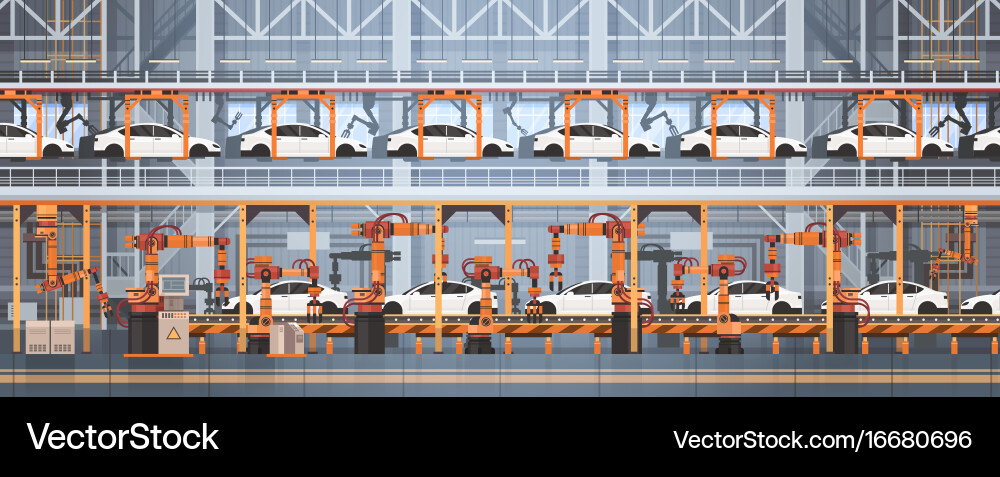 Automated Car Assembly Line Vector Image