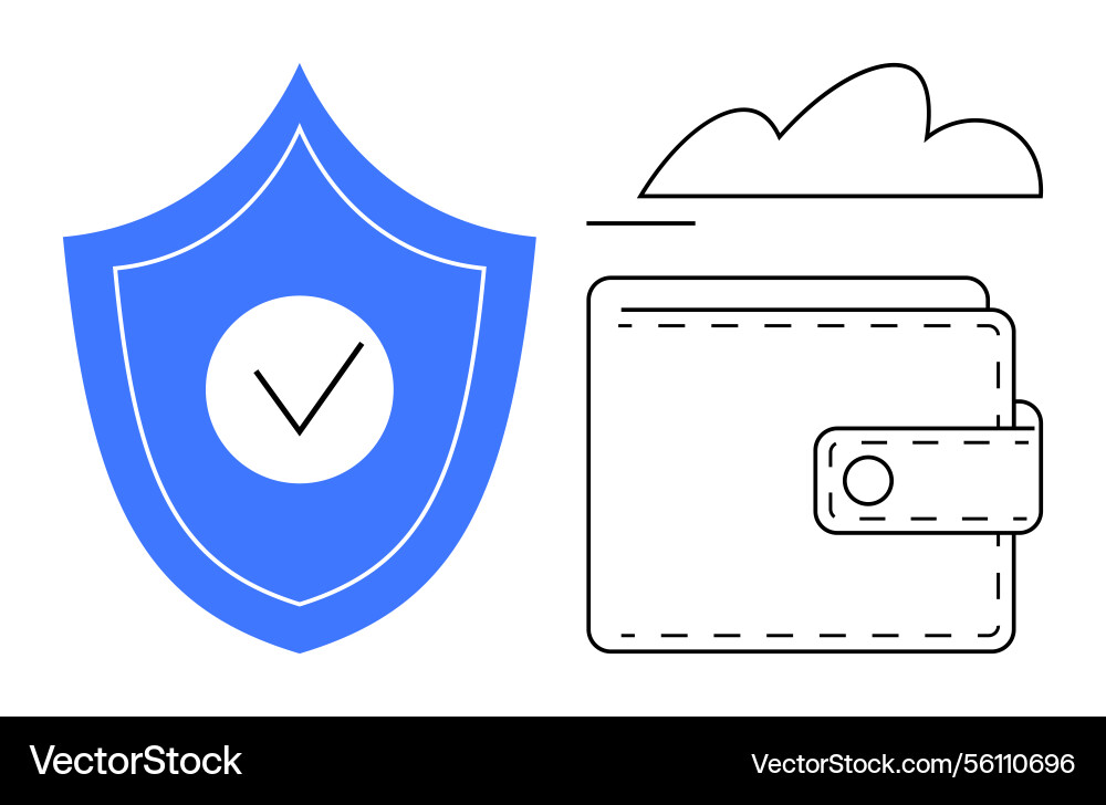 Digital wallet security with a shield and cloud Vector Image