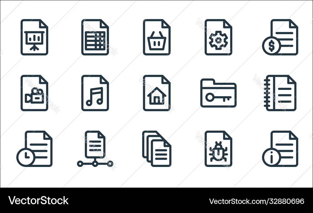 Document and files line icons linear set quality Document and files line icons linear set quality vector image