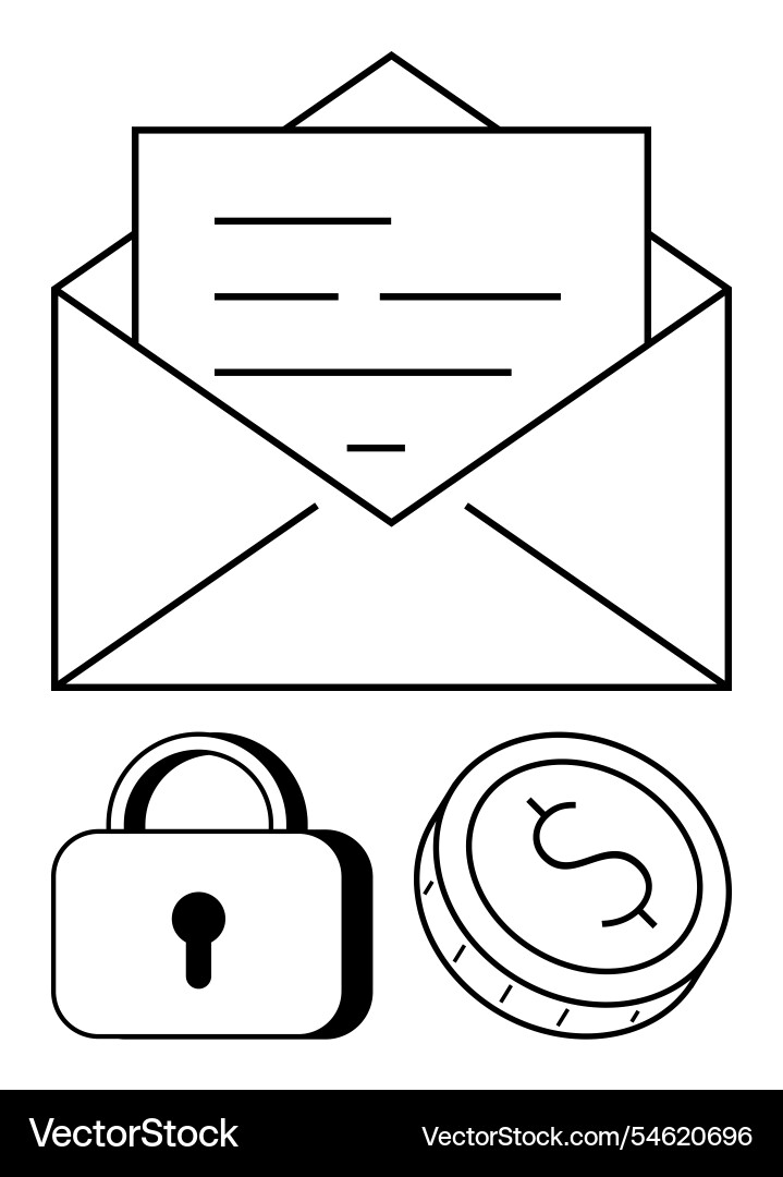 Email security with a lock and coin representing Email security with a lock and coin representing Vector Image