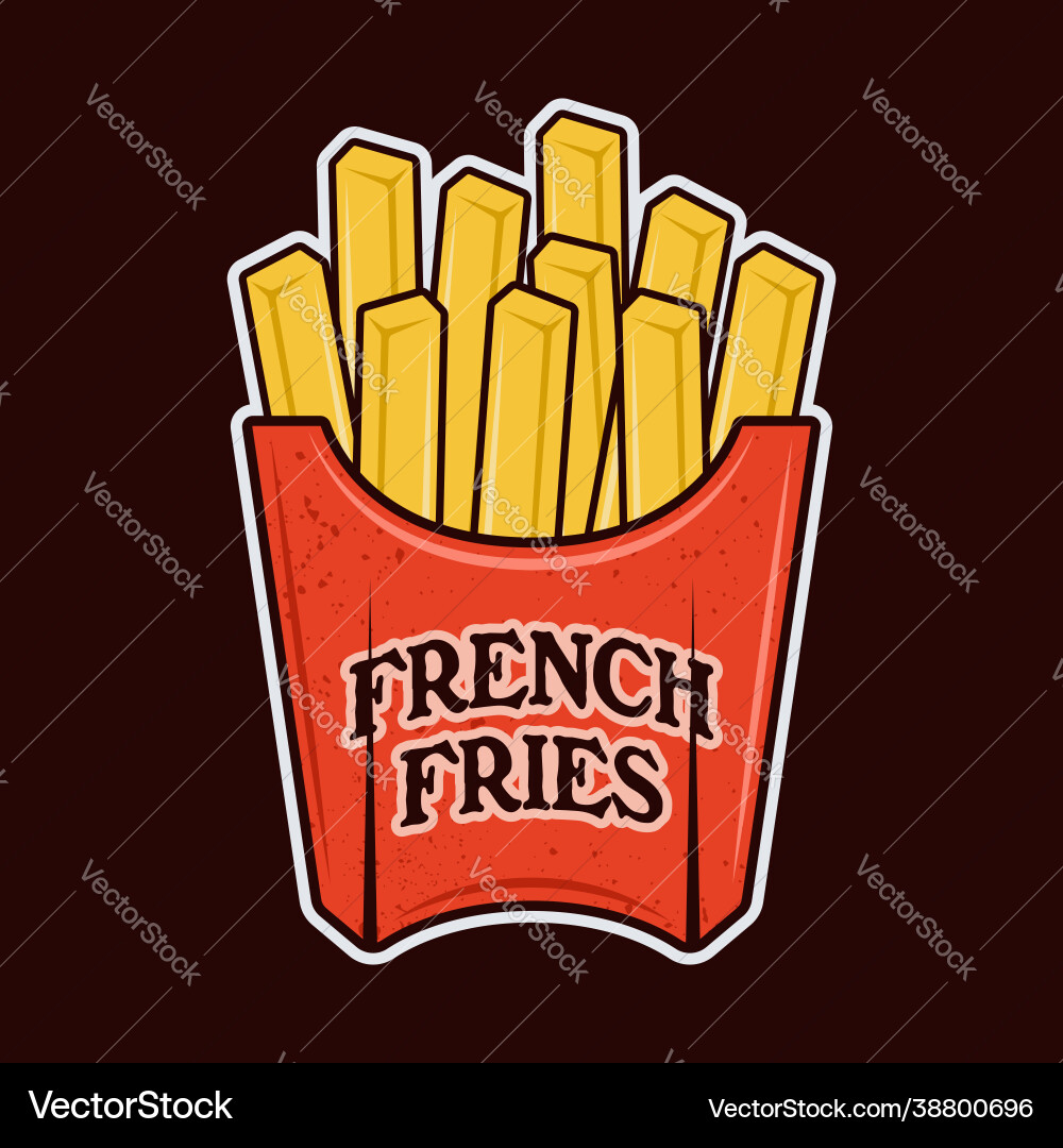 French fries potatoes in red cardboard package box French fries potatoes in red cardboard package box vector image