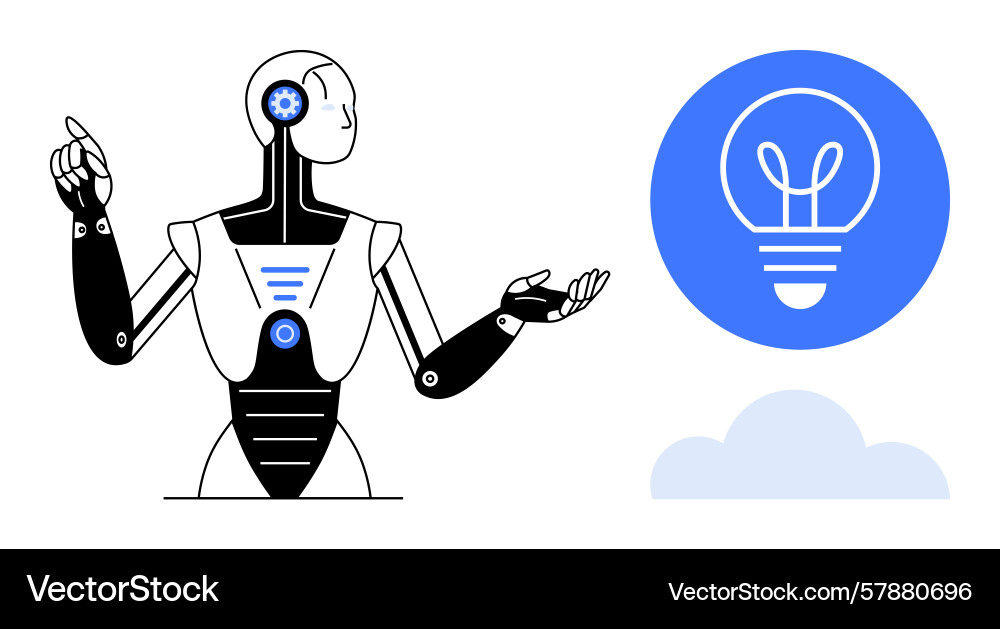 Futuristic robot pointing towards a lightbulb idea Futuristic robot pointing towards a lightbulb idea Vector Image