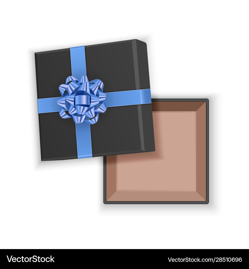 Schwarze Geschenkbox mit blauer Schleife Draufsicht offen leer Schwarze Geschenkbox mit blauer Schleife Draufsicht offen leer vektorbild