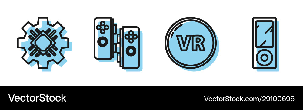 Set line virtual reality processor gamepad Set line virtual reality processor gamepad vector image