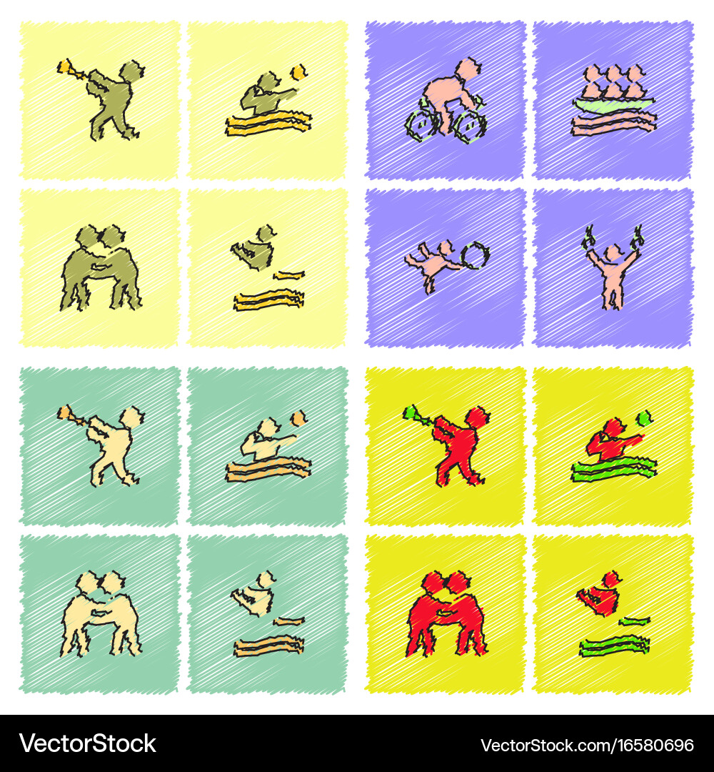 Set of olympic game design in hatching style vector image