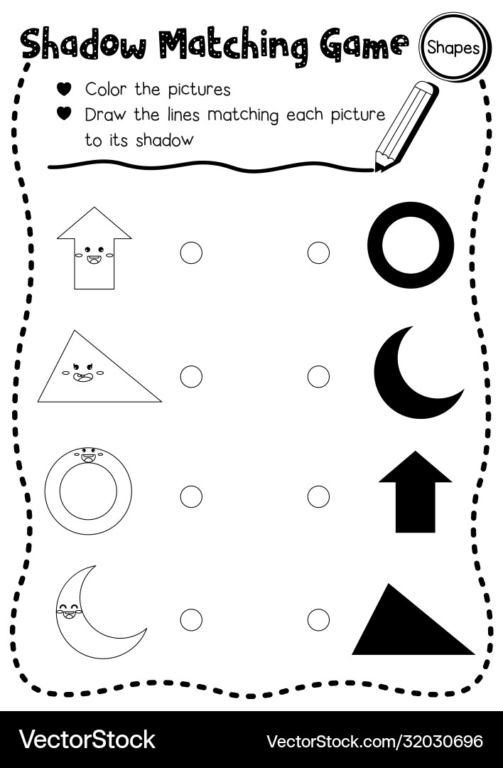 Shadow matching game shape 1 coloring page version Vector Image